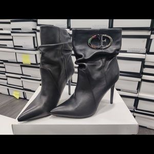 Black leather pointed toe high heel boots SIZE 9 ONLY